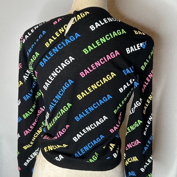 BALENCIAGA - All Over Logo Cotton Sweater - Picture 5 of 12